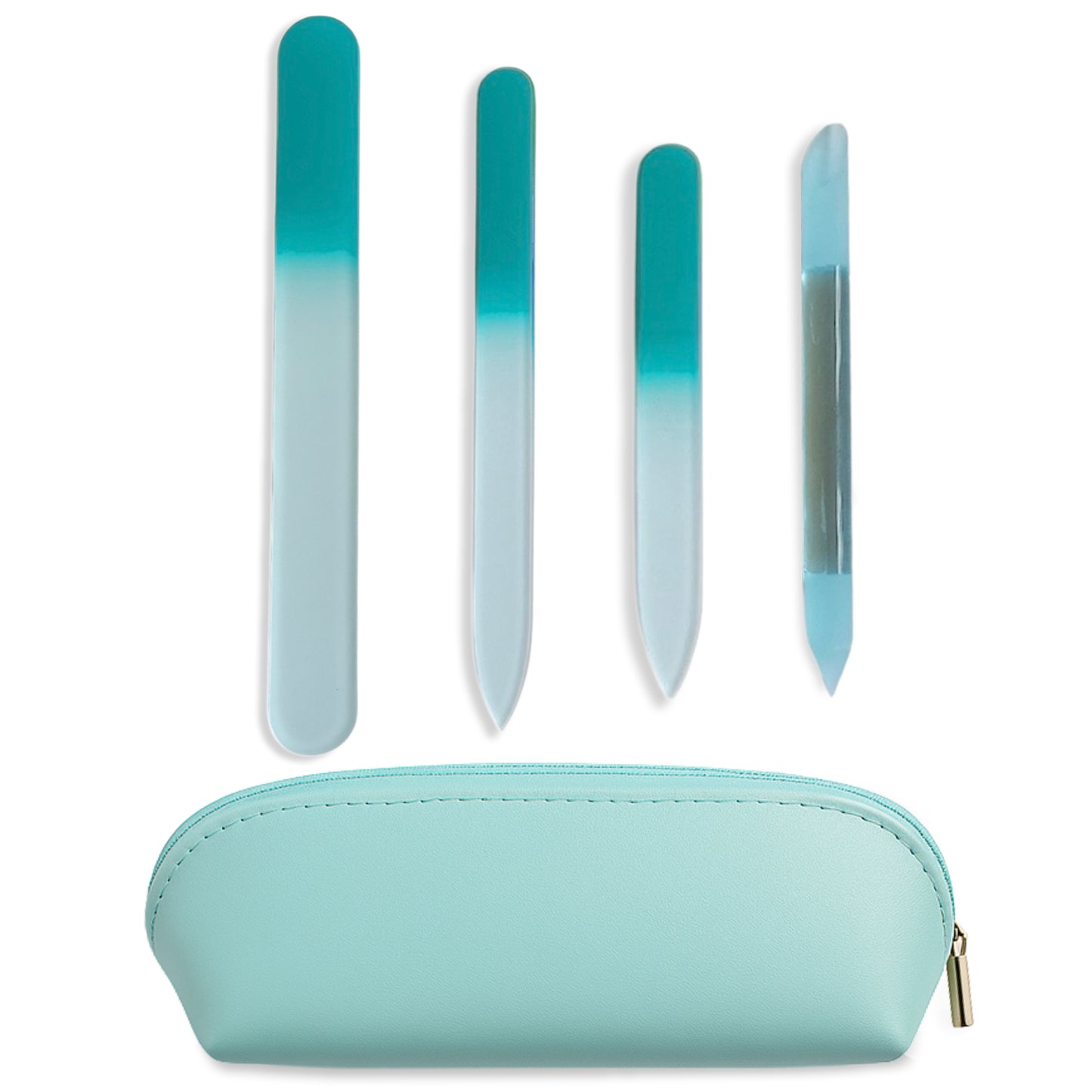 Alban Czech Glass Nail File Set with Manicure Stick & Vegan Leather Cosmetic Case (Turquoise Nail Files, Light Blue Manicure Stick & Cosmetic Case)