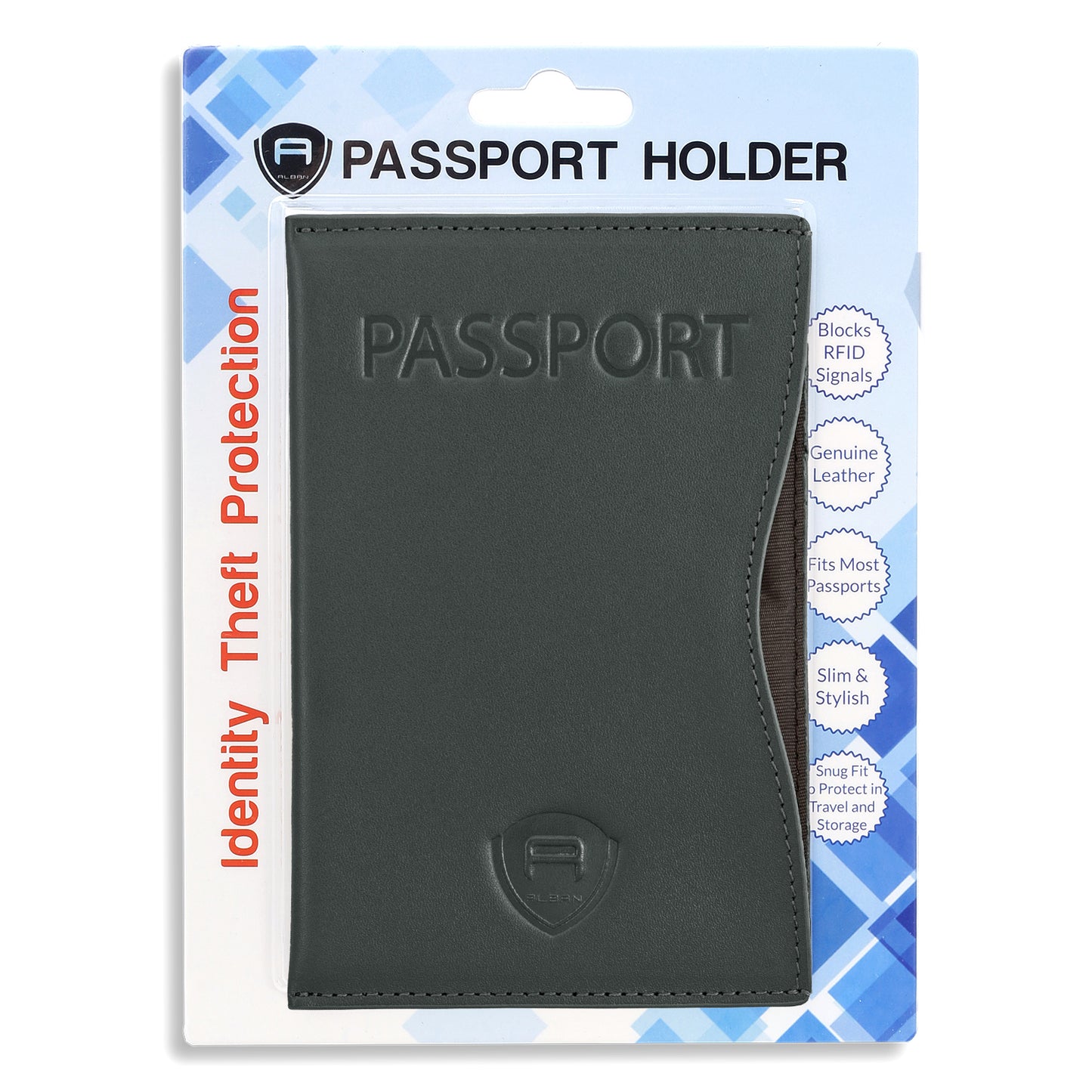 Alban RFID Passport Holder Women Men RFID Blocking Travel Passport Wallet Case Genuine Gray Leather Passport Cover porta pasaporte