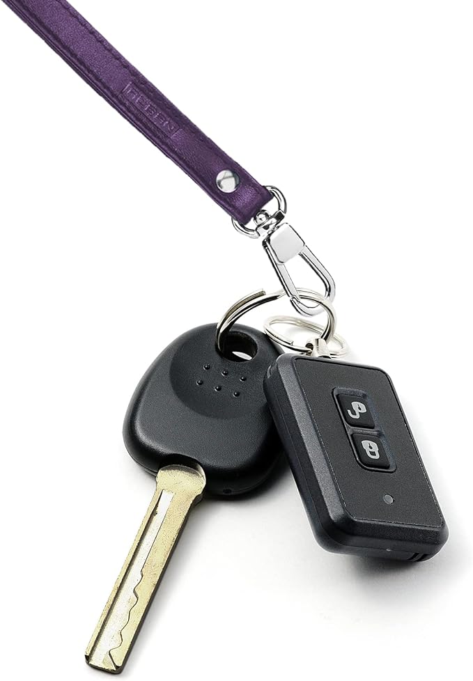 Alban Leather Wrist Strap for Wallet, Clutch, Keys, Wristlet Purse, Keychain for Women and Men - Genuine Purple Leather Strap with Silver Metal Clasp
