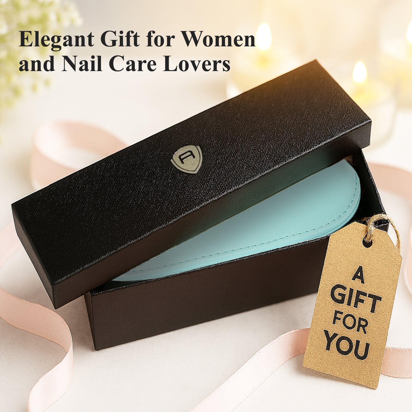 Alban Czech Glass Nail File Set with Manicure Stick & Vegan Leather Cosmetic Case (Green-Blue Nail Files, Green Manicure Stick & Light Blue Cosmetic Case)
