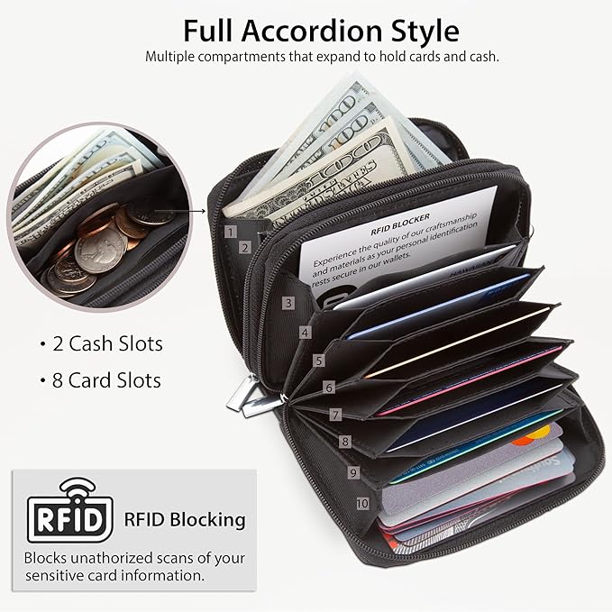 Alban Genuine Leather RFID Protection Credit Card Accordion Wallet (Black)
