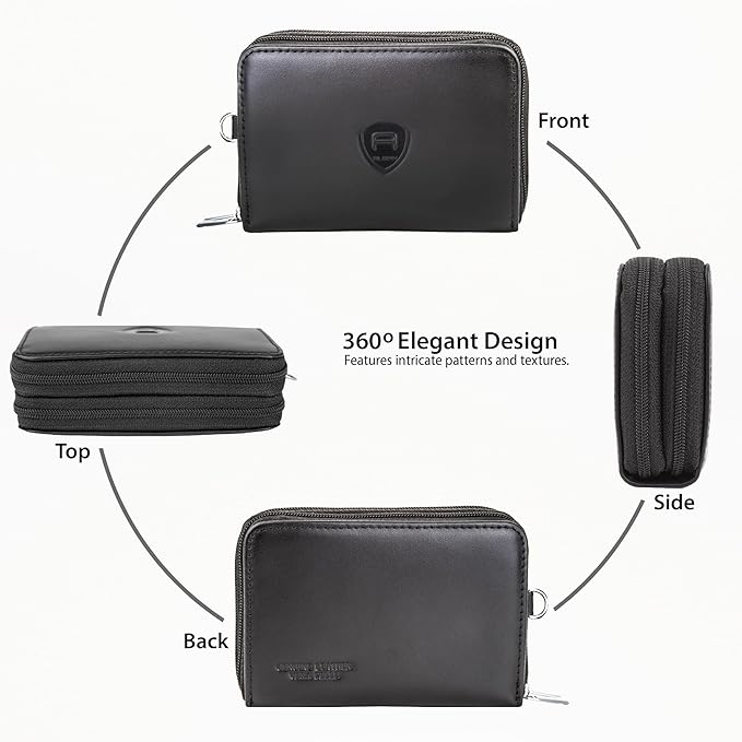 Alban Genuine Leather RFID Protection Credit Card Accordion Wallet (Black)