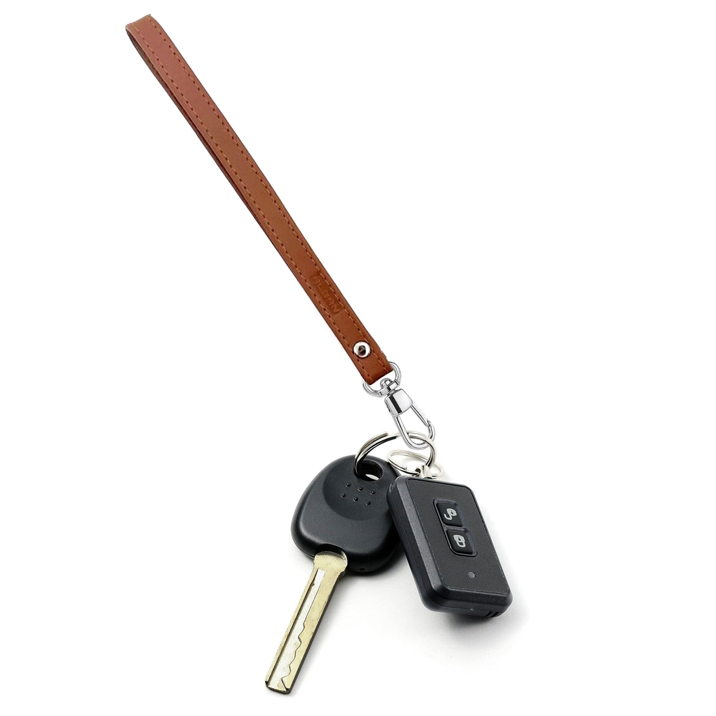 Alban Leather Wrist Strap for Wallet, Clutch, Keys, Wristlet Purse, Keychain for Women and Men - Genuine Brown Leather Strap with Silver Metal Clasp