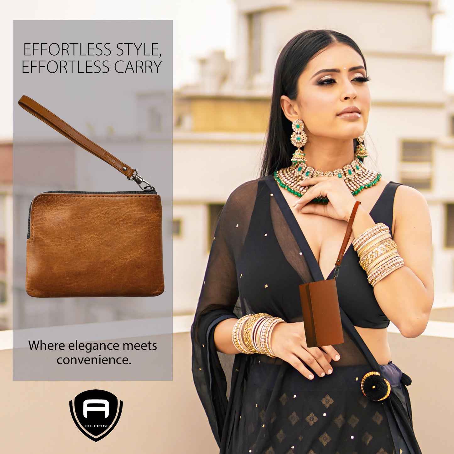 Alban Leather Wrist Strap for Wallet, Clutch, Keys, Wristlet Purse, Keychain for Women and Men - Genuine Brown Leather Strap with Silver Metal Clasp