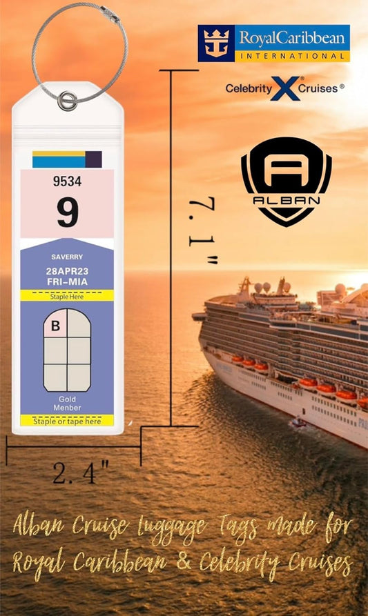 Alban Cruise Ship Essentials - 8 Pack Cruise Luggage Tags, Clear PVC Luggage Tags for E-Tags for Royal Caribbean & Celebrity Cruises (8)