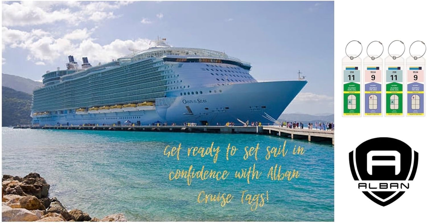 Alban Cruise Ship Essentials - 4 Pack Cruise Luggage Tags, Clear PVC Luggage Tags for E-Tags for Royal Caribbean & Celebrity Cruises (4)