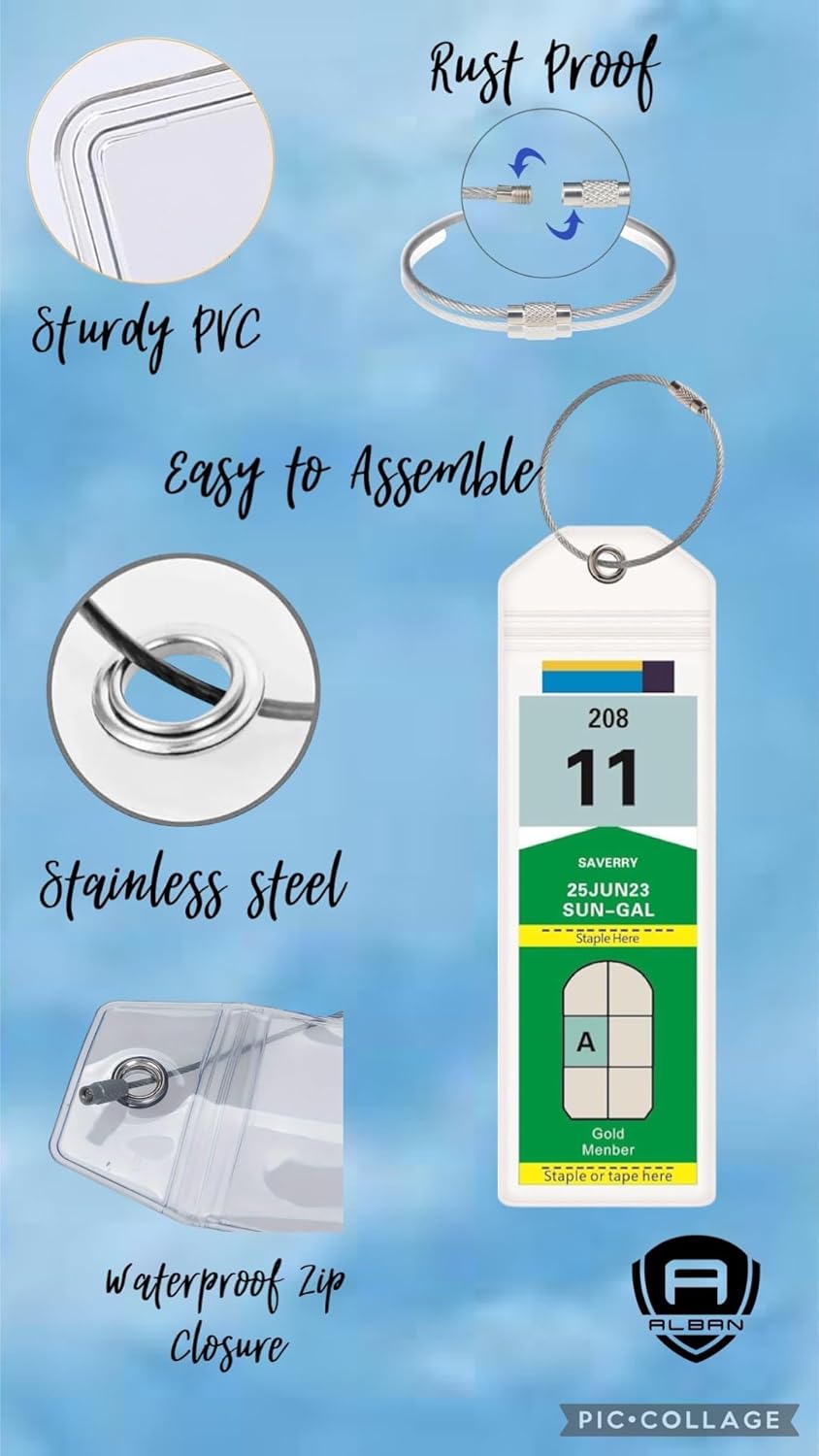 Alban Cruise Ship Essentials - 8 Pack Cruise Luggage Tags, Clear PVC Luggage Tags for E-Tags for Royal Caribbean & Celebrity Cruises (8)