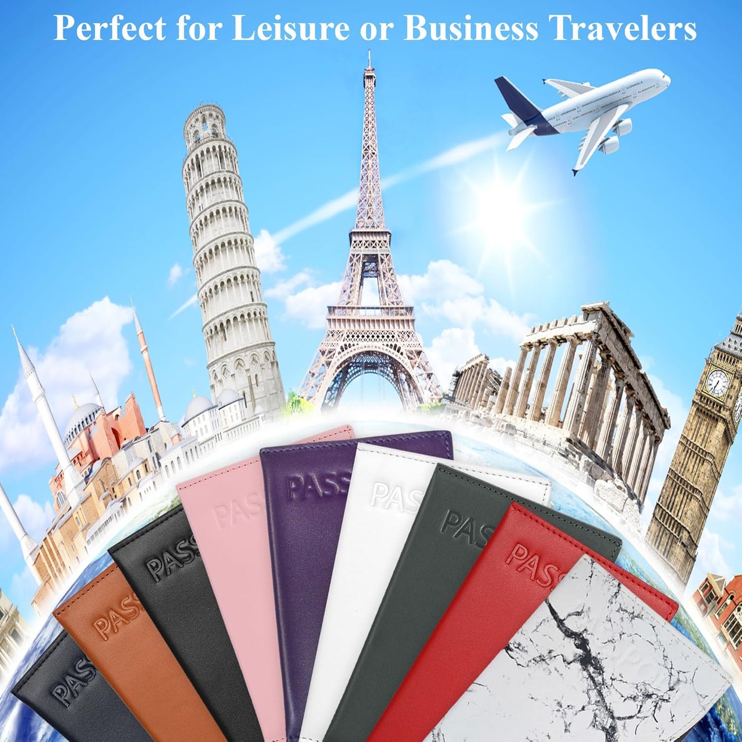 Alban RFID Passport Holder Women Men RFID Blocking Travel Passport Wallet Case Genuine Navy Blue Leather Passport Cover porta pasaporte