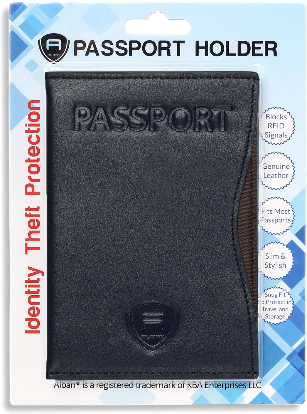 Alban RFID Passport Holder Women Men RFID Blocking Travel Passport Wallet Case Genuine Navy Blue Leather Passport Cover porta pasaporte