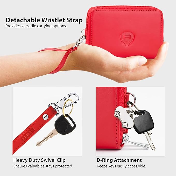 Alban Genuine Leather RFID Protection Credit Card Accordion Wallet (Red)