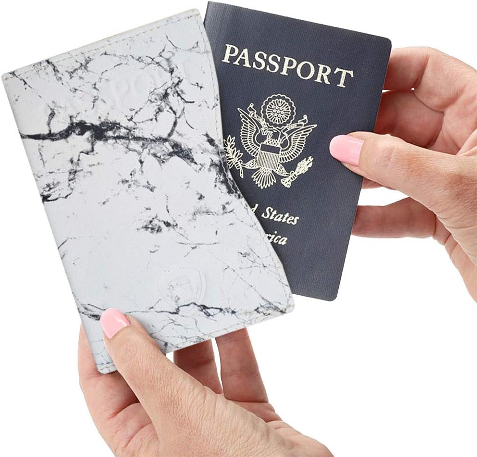 Alban RFID Passport Holder Women Men RFID Blocking Travel Passport Wallet Case Genuine White Marble Leather Passport Cover porta pasaporte