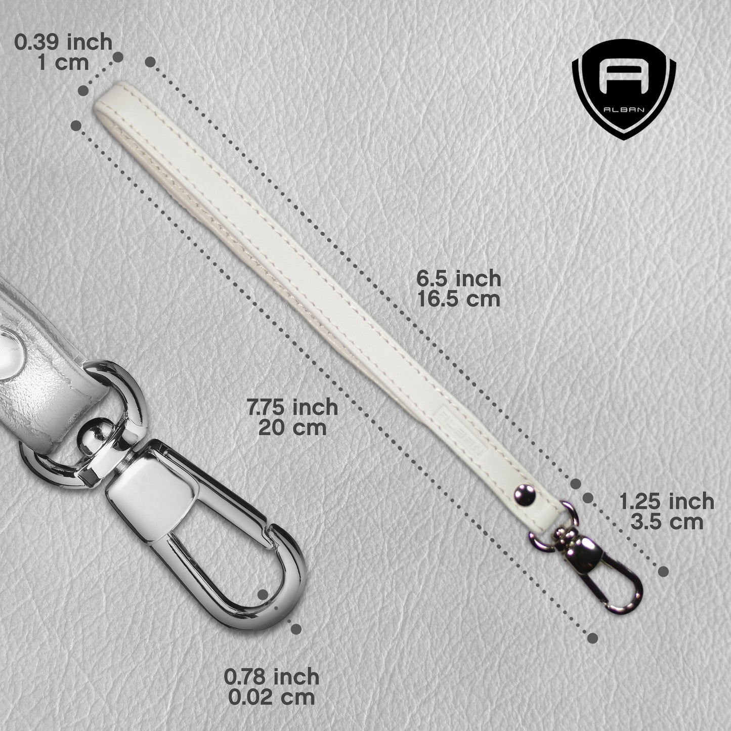 Alban Leather Wrist Strap for Wallet, Clutch, Keys, Wristlet Purse, Keychain for Women and Men - Genuine White Leather Strap with Silver Metal Clasp