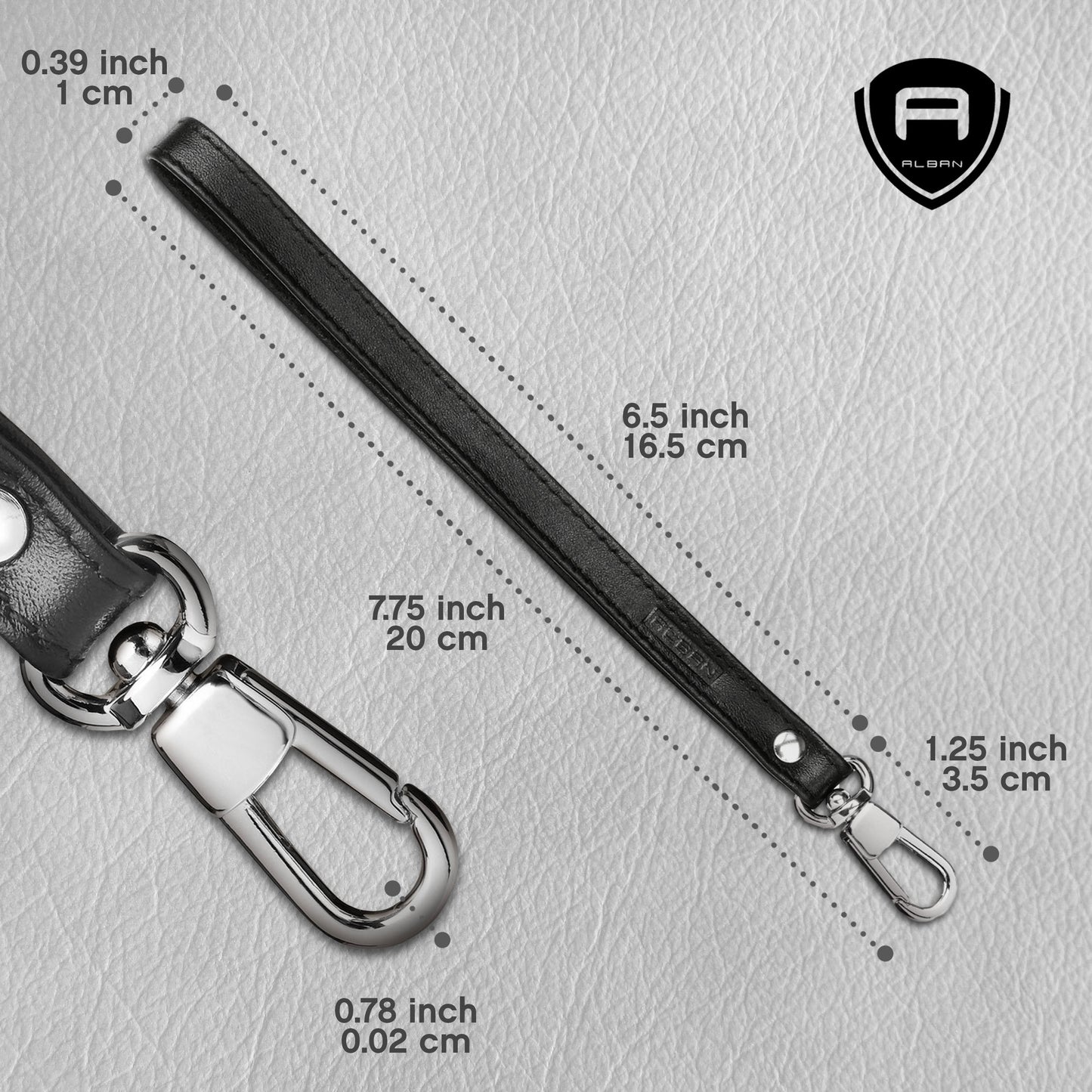 Alban Leather Wrist Strap for Wallet, Clutch, Keys, Wristlet Purse, Keychain for Women and Men - Genuine Black Leather Strap with Silver Metal Clasp