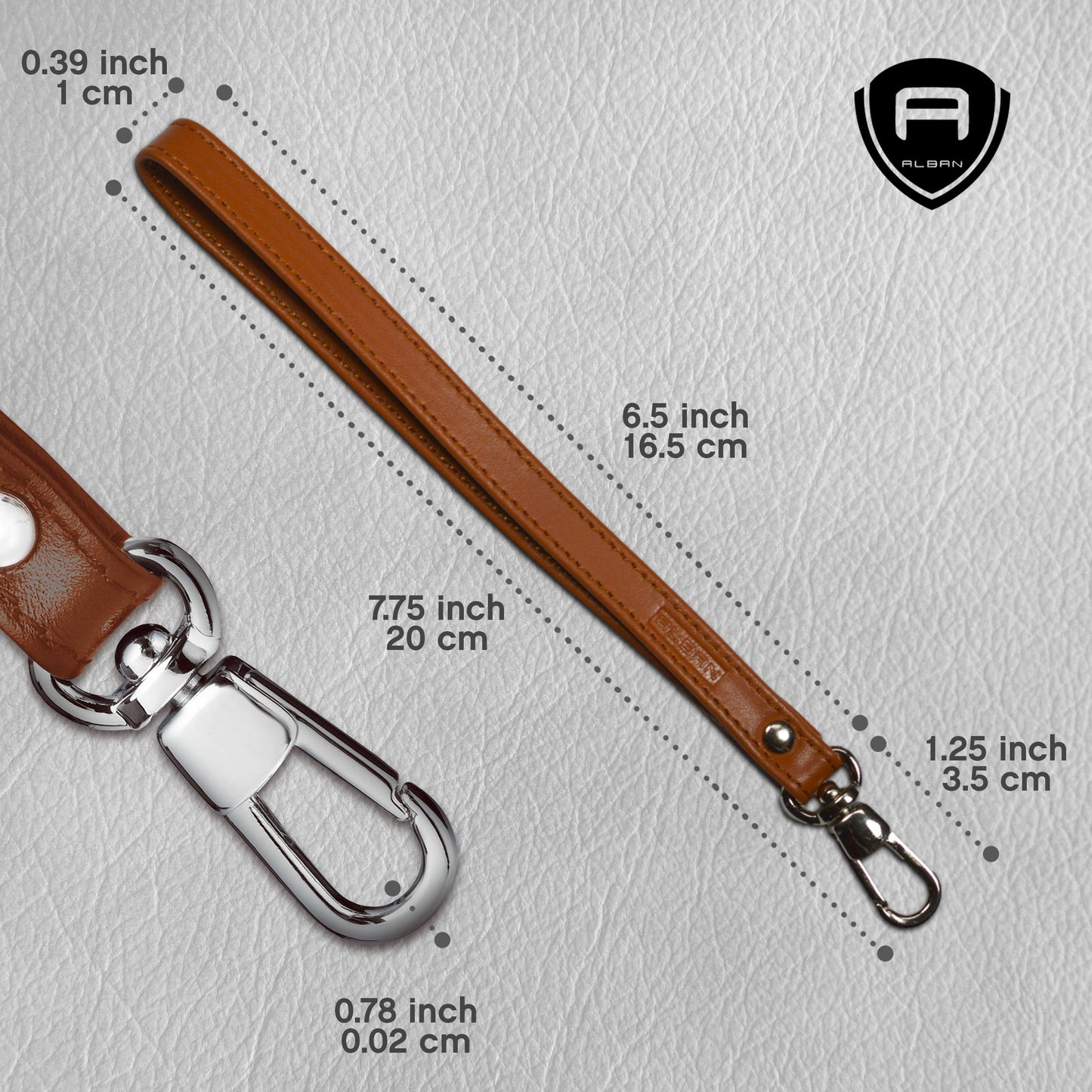 Alban Leather Wrist Strap for Wallet, Clutch, Keys, Wristlet Purse, Keychain for Women and Men - Genuine Brown Leather Strap with Silver Metal Clasp