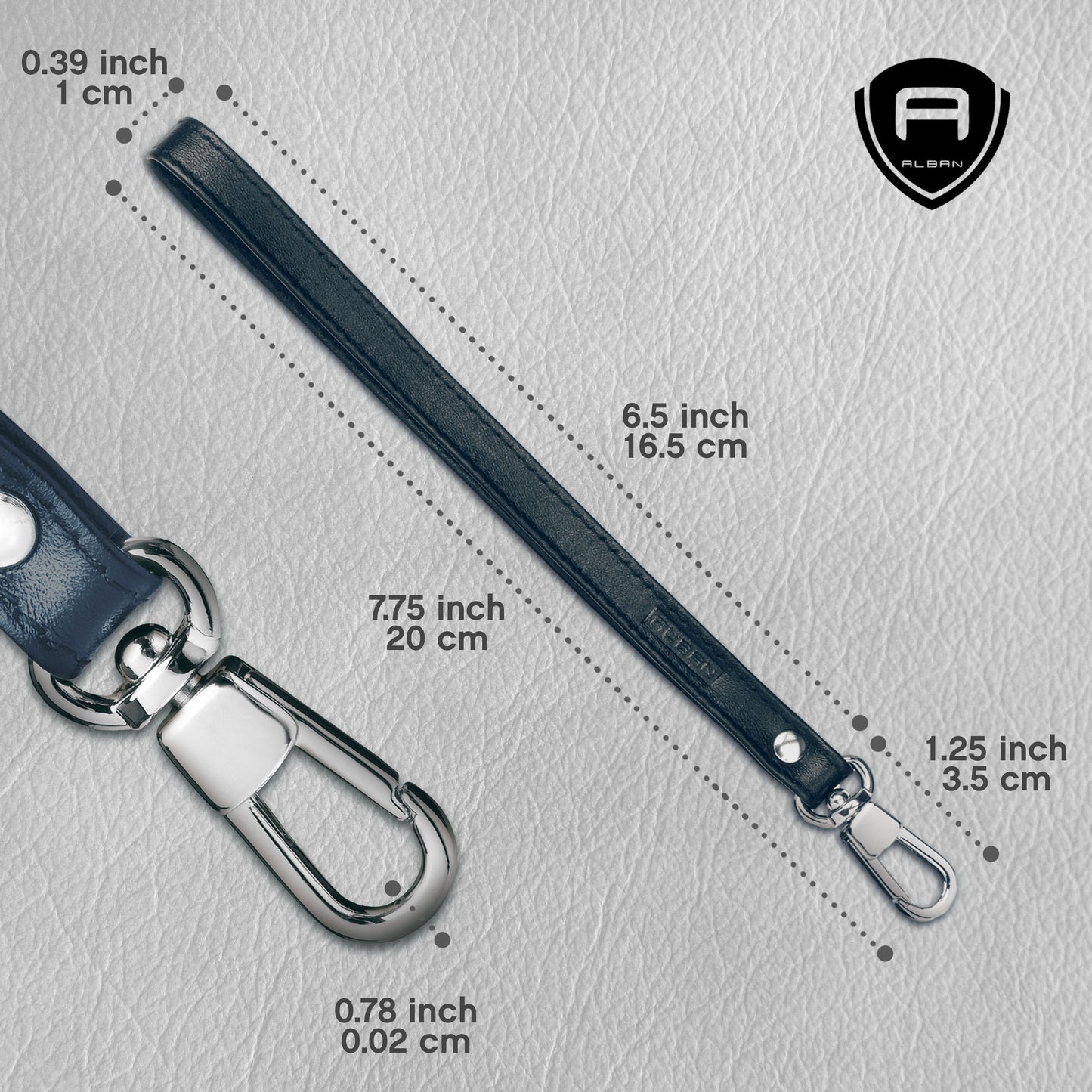 Alban Leather Wrist Strap for Wallet, Clutch, Keys, Wristlet Purse, Keychain for Women and Men - Genuine Navy Blue Leather Strap with Silver Metal Clasp