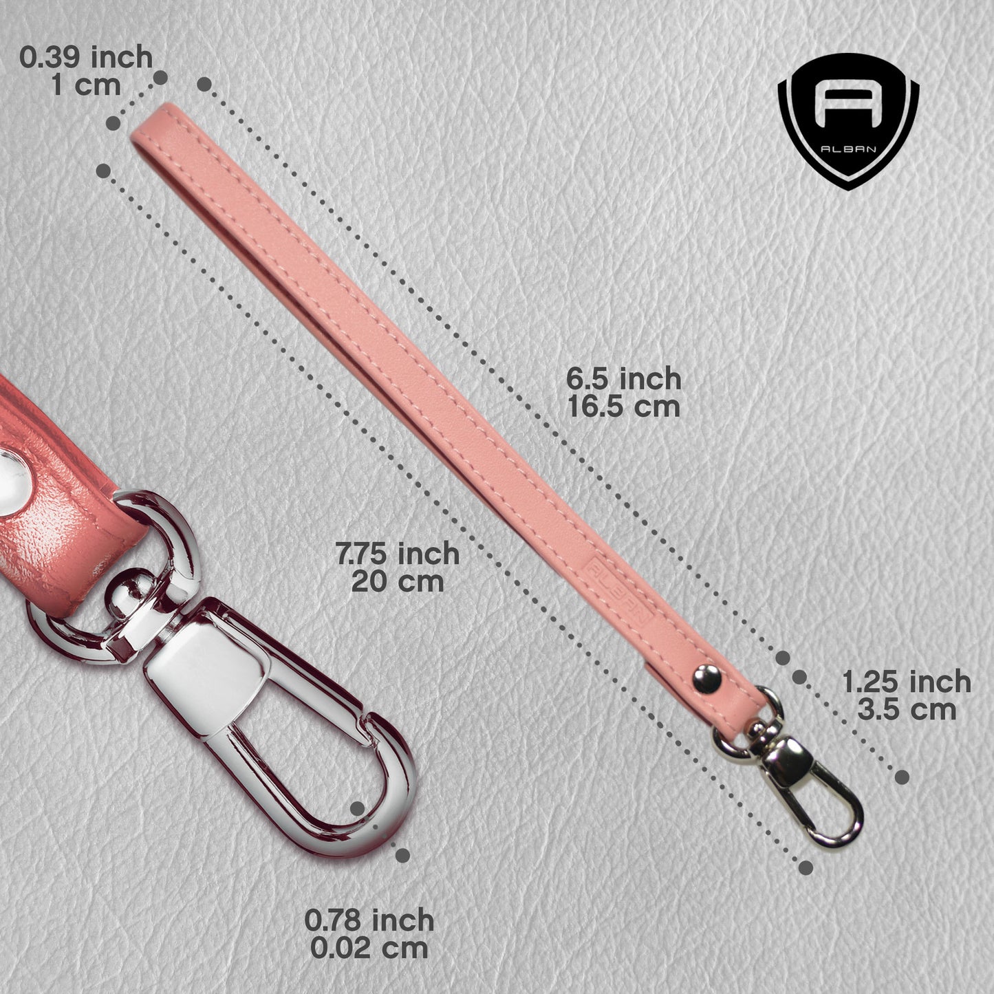 Alban Leather Wrist Strap for Wallet, Clutch, Keys, Wristlet Purse, Keychain for Women and Men - Genuine Pink Leather Strap with Silver Metal Clasp