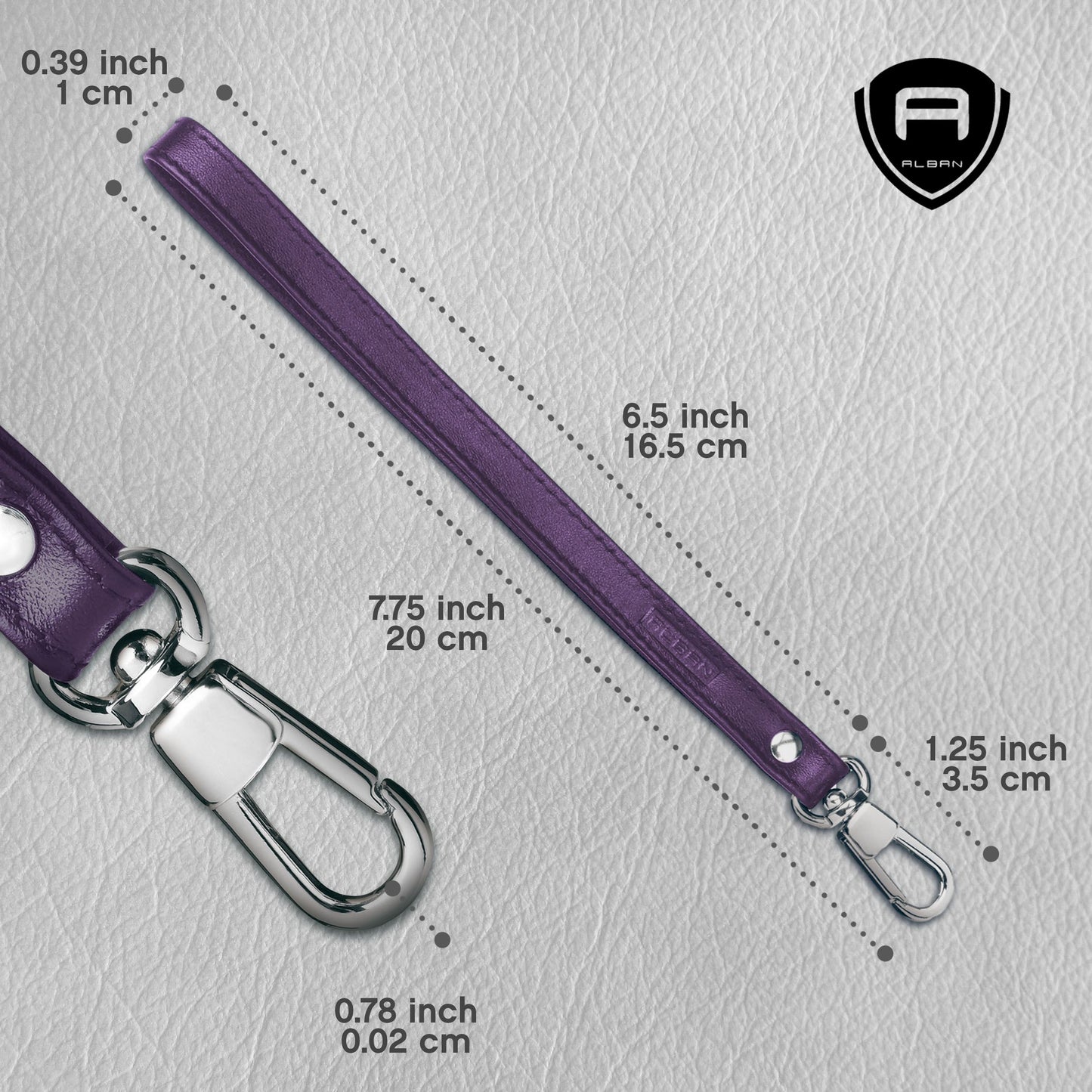 Alban Leather Wrist Strap for Wallet, Clutch, Keys, Wristlet Purse, Keychain for Women and Men - Genuine Purple Leather Strap with Silver Metal Clasp