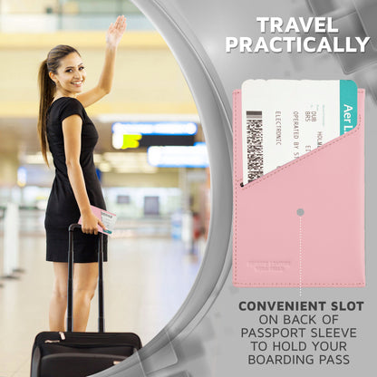 Alban RFID Passport Holder Women Men RFID Blocking Travel Passport Wallet Case Genuine Pink Leather Passport Cover porta pasaporte