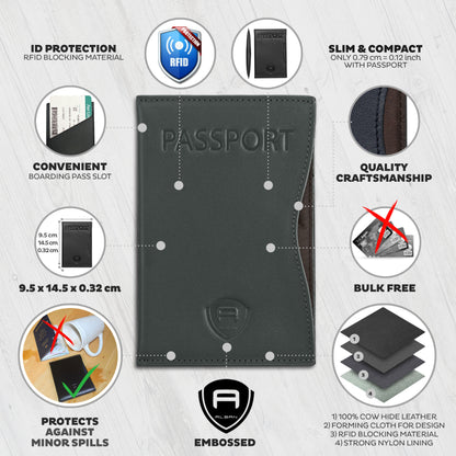Alban RFID Passport Holder Women Men RFID Blocking Travel Passport Wallet Case Genuine Gray Leather Passport Cover porta pasaporte