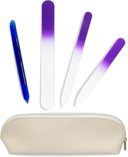 Alban Czech Glass Nail File Set with Manicure Stick & Vegan Leather Case