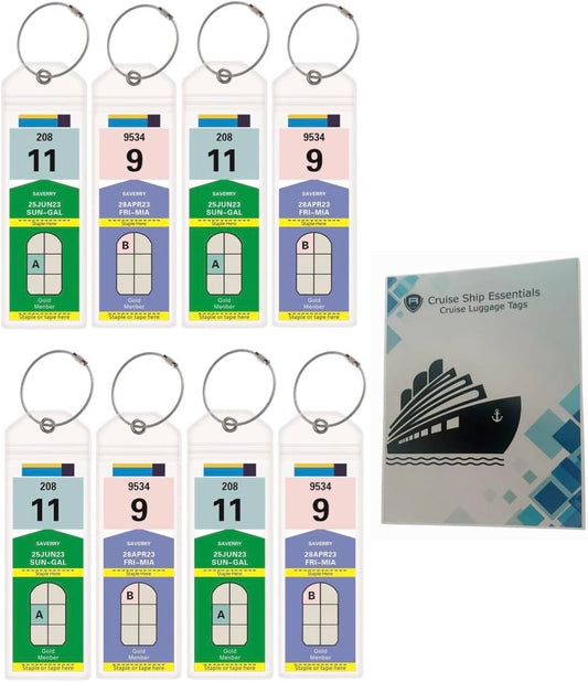 Alban Cruise Ship Essentials - 8 Pack Cruise Luggage Tags, Clear PVC Luggage Tags for E-Tags for Royal Caribbean & Celebrity Cruises (8)