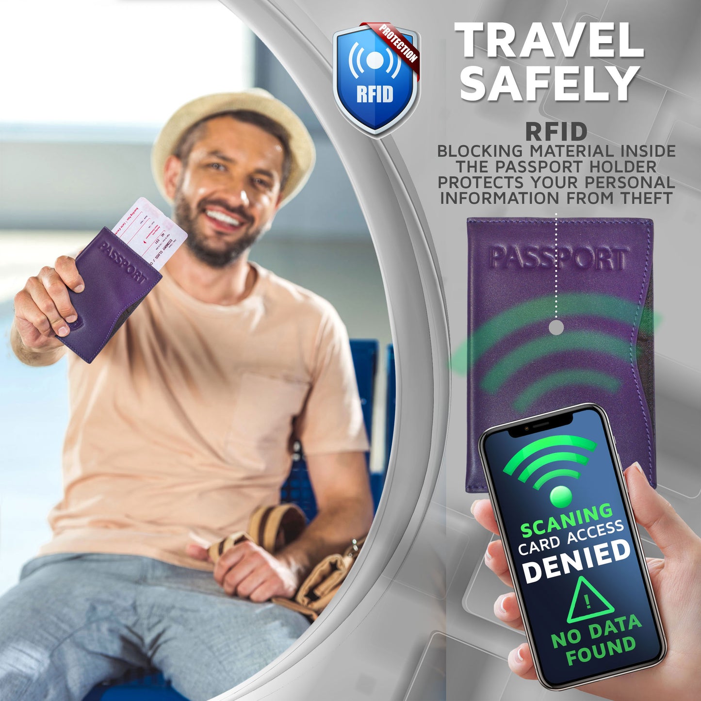 Alban RFID Passport Holder Women Men RFID Blocking Travel Passport Wallet Case Genuine Purple Leather Passport Cover porta pasaporte