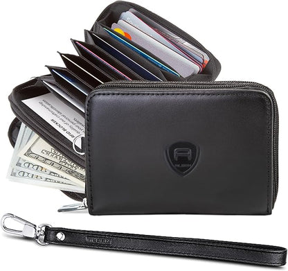 Alban Genuine Leather RFID Protection Credit Card Accordion Wallet (Black)