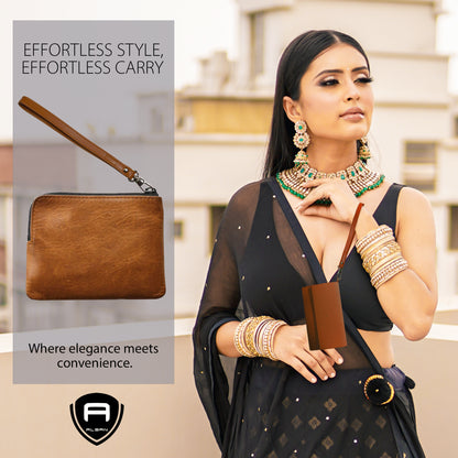Alban Leather Wrist Strap for Wallet, Clutch, Keys, Wristlet Purse, Keychain for Women and Men - Genuine Brown Leather Strap with Silver Metal Clasp