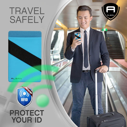 Alban Credit Card Holder Stick on Cell Phone Wallet RFID Blocking with Finger Strap 2 Pack (Blue)
