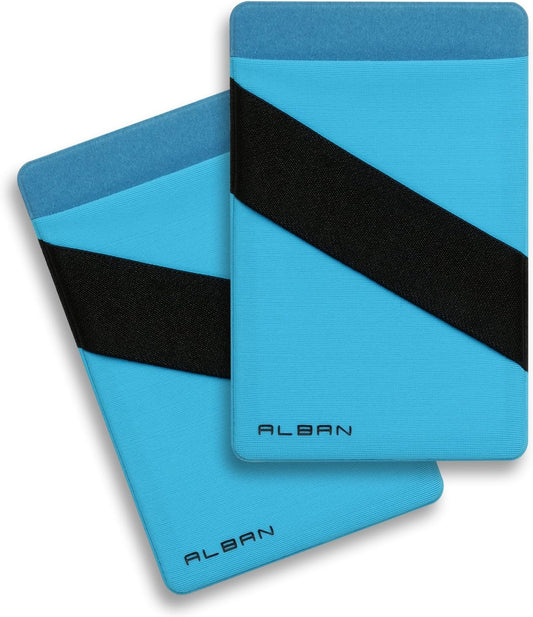 Alban Credit Card Holder Stick on Cell Phone Wallet RFID Blocking with Finger Strap 2 Pack (Blue)