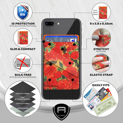 Alban Credit Card Holder Stick on Cell Phone Wallet RFID Blocking with Finger Strap 2 Pack (Orange Floral)