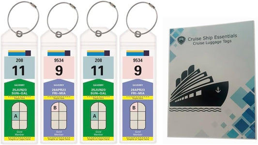 Alban Cruise Ship Essentials - 4 Pack Cruise Luggage Tags, Clear PVC Luggage Tags for E-Tags for Royal Caribbean & Celebrity Cruises (4)