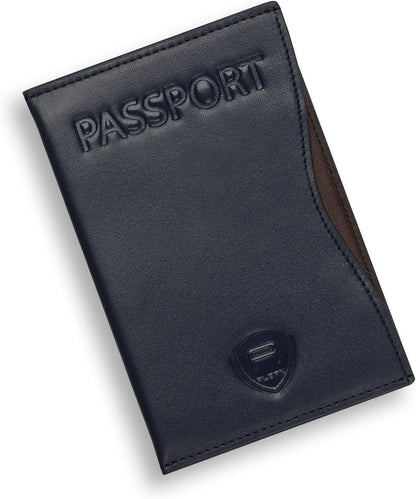 Alban RFID Passport Holder Women Men RFID Blocking Travel Passport Wallet Case Genuine Navy Blue Leather Passport Cover porta pasaporte