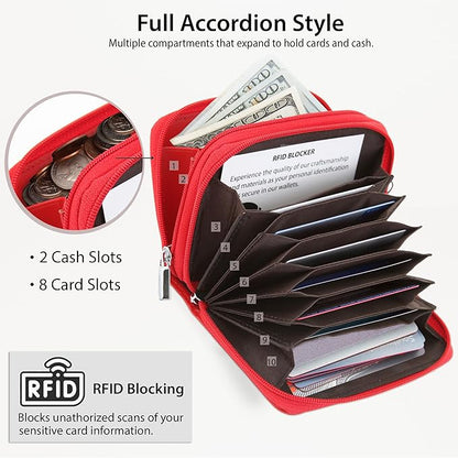 Alban Genuine Leather RFID Protection Credit Card Accordion Wallet (Red)