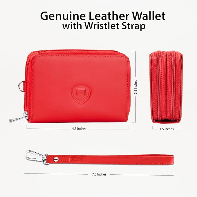 Alban Genuine Leather RFID Protection Credit Card Accordion Wallet (Red)