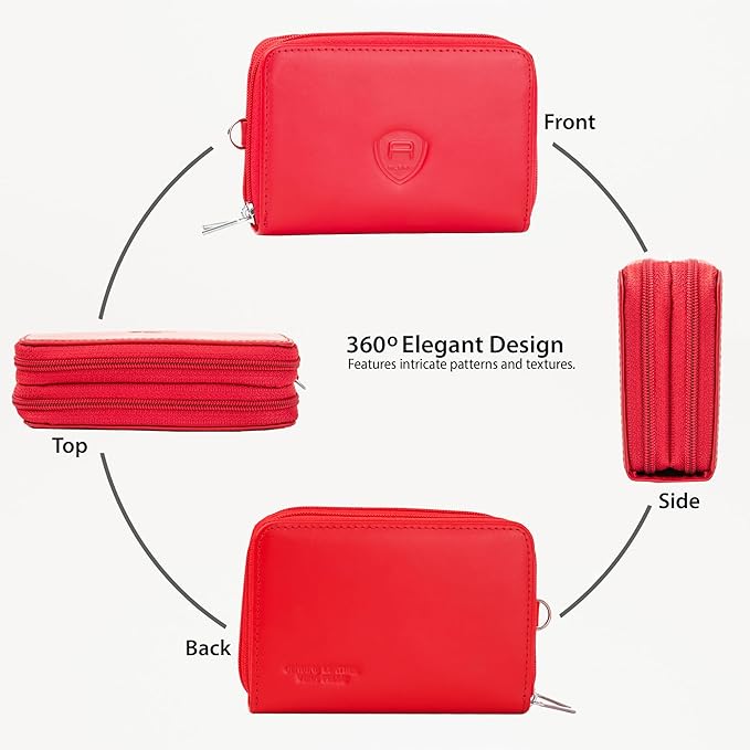 Alban Genuine Leather RFID Protection Credit Card Accordion Wallet (Red)