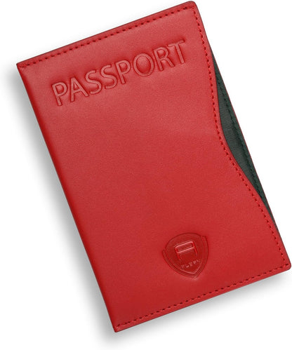 Alban RFID Passport Holder Women Men RFID Blocking Travel Passport Wallet Case Genuine Red Leather Passport Cover porta pasaporte