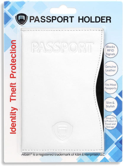 Alban RFID Passport Holder Women Men RFID Blocking Travel Passport Wallet Case Genuine White Leather Passport Cover porta pasaporte