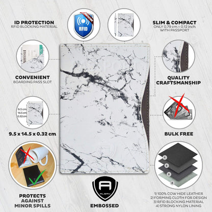 Alban RFID Passport Holder Women Men RFID Blocking Travel Passport Wallet Case Genuine White Marble Leather Passport Cover porta pasaporte
