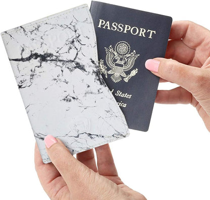Alban RFID Passport Holder Women Men RFID Blocking Travel Passport Wallet Case Genuine White Marble Leather Passport Cover porta pasaporte