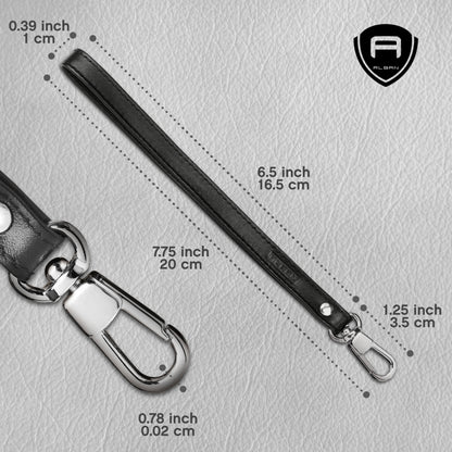 Alban Leather Wrist Strap for Wallet, Clutch, Keys, Wristlet Purse, Keychain for Women and Men - Genuine Black Leather Strap with Silver Metal Clasp