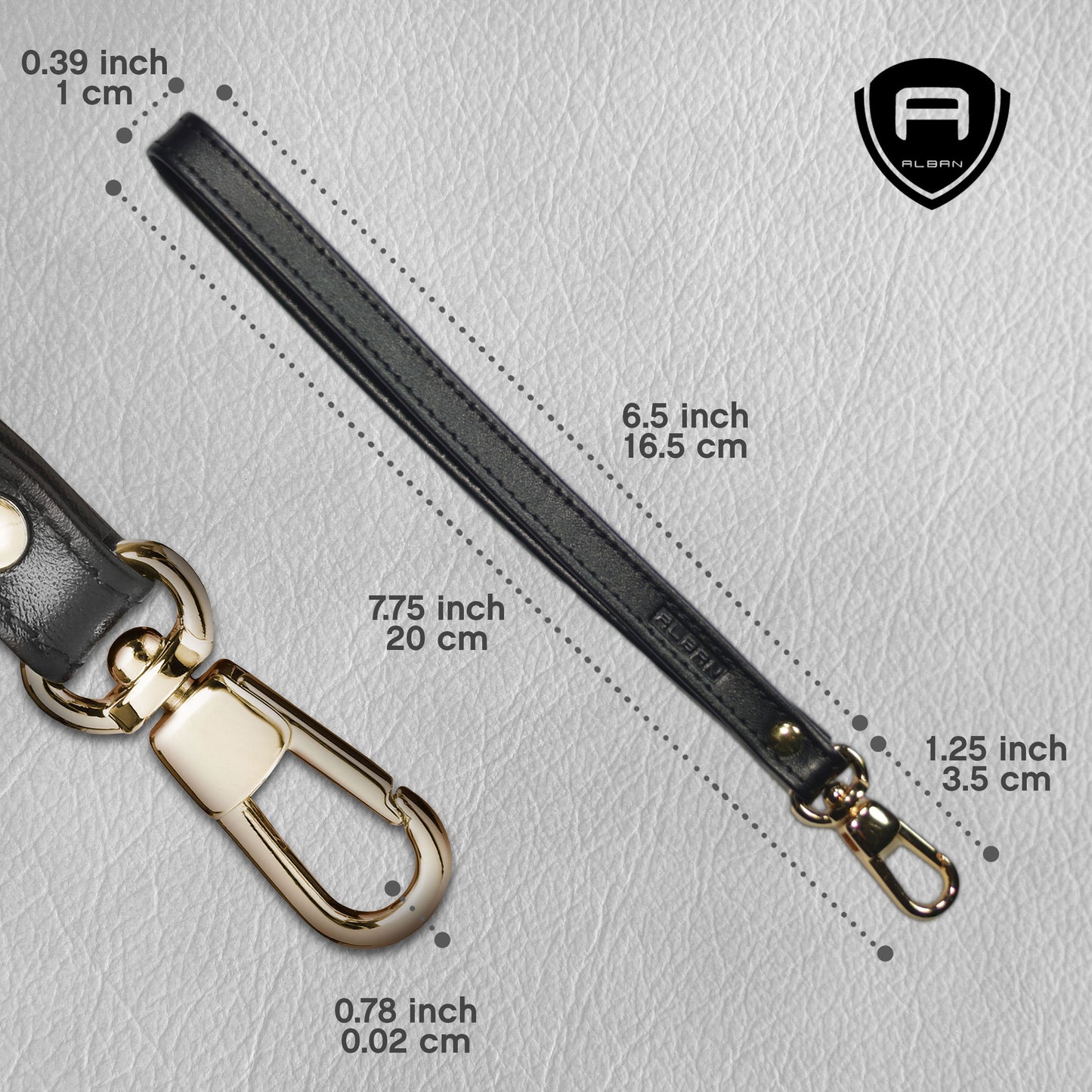 Alban Leather Wrist Strap for Wallet, Clutch, Keys, Wristlet Purse, Keychain for Women and Men - Genuine Black Leather Strap with Gold Metal Clasp