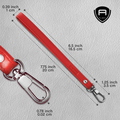Alban Leather Wrist Strap for Wallet, Clutch, Keys, Wristlet Purse, Keychain for Women and Men - Genuine Red Leather Strap with Silver Metal Clasp