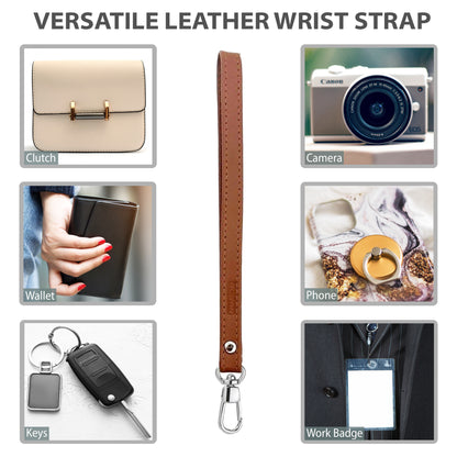 Alban Leather Wrist Strap for Wallet, Clutch, Keys, Wristlet Purse, Keychain for Women and Men - Genuine Brown Leather Strap with Silver Metal Clasp