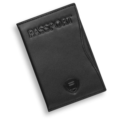 Alban RFID Passport Holder Women Men RFID Blocking Travel Passport Wallet Case Genuine Ebony Black Leather Passport Cover porta pasaporte