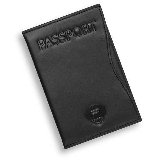 Alban RFID Passport Holder Women Men RFID Blocking Travel Passport Wallet Case Genuine Ebony Black Leather Passport Cover porta pasaporte