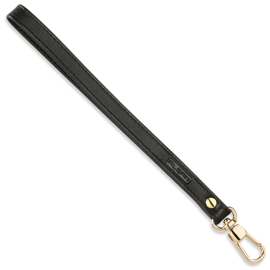 Alban Leather Wrist Strap for Wallet, Clutch, Keys, Wristlet Purse, Keychain for Women and Men - Genuine Black Leather Strap with Gold Metal Clasp