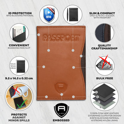 Alban RFID Passport Holder Women Men RFID Blocking Travel Passport Wallet Case Genuine Brown Leather Passport Cover porta pasaporte