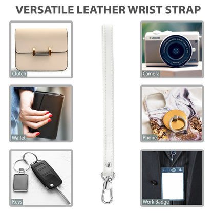 Alban Leather Wrist Strap for Wallet, Clutch, Keys, Wristlet Purse, Keychain for Women and Men - Genuine White Leather Strap with Silver Metal Clasp